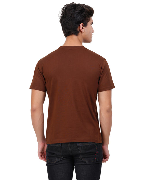 Brown Round Neck T-Shirt – 100% Cotton | Men's Casual Wear