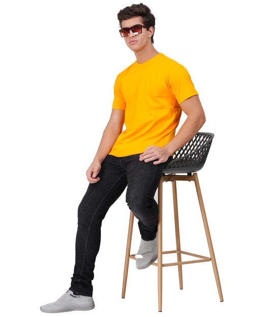 Mustard Yellow Round Neck T-Shirt – 100% Cotton | Men's Casual Wear