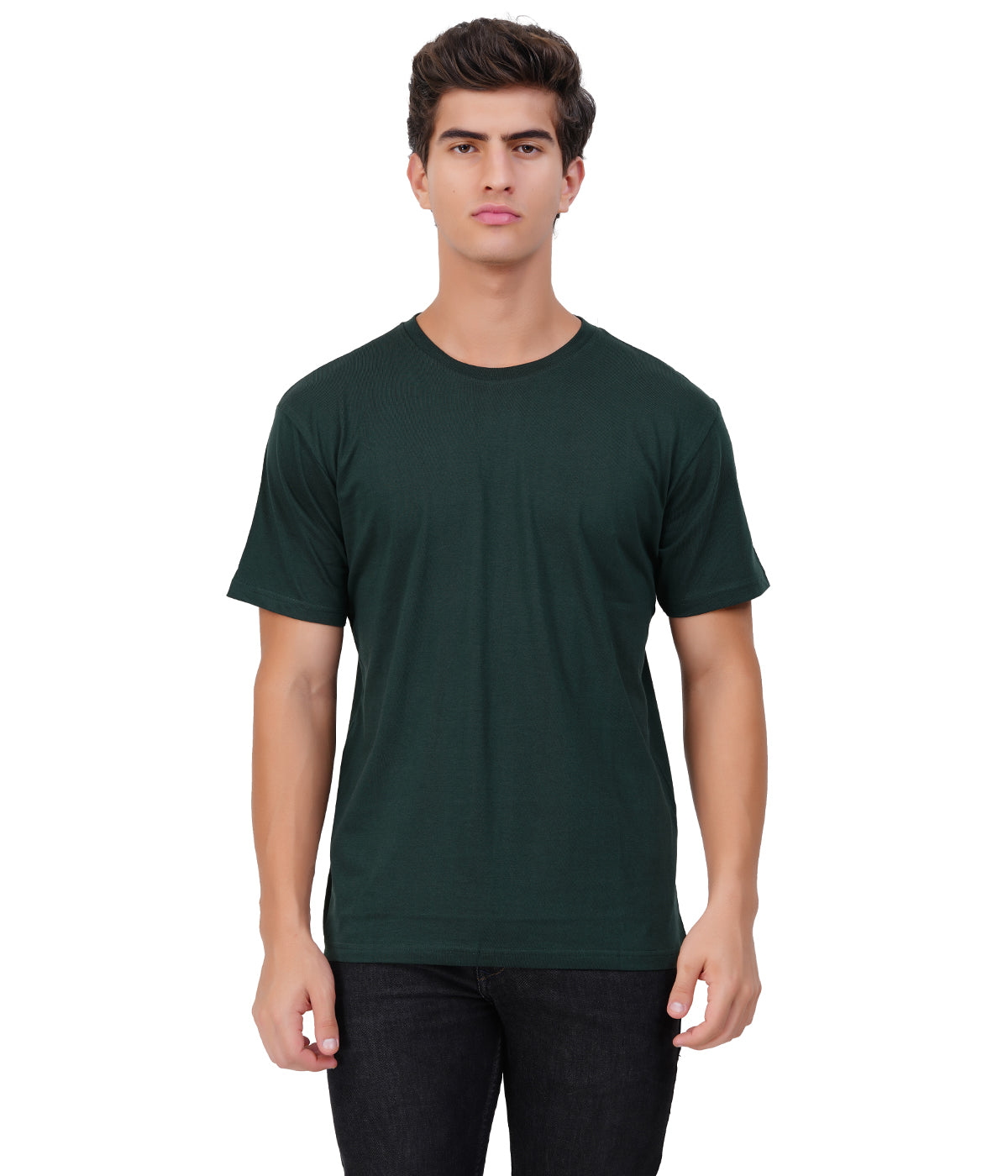Olive Green Round Neck T-Shirt – 100% Cotton | Men's Casual Wear