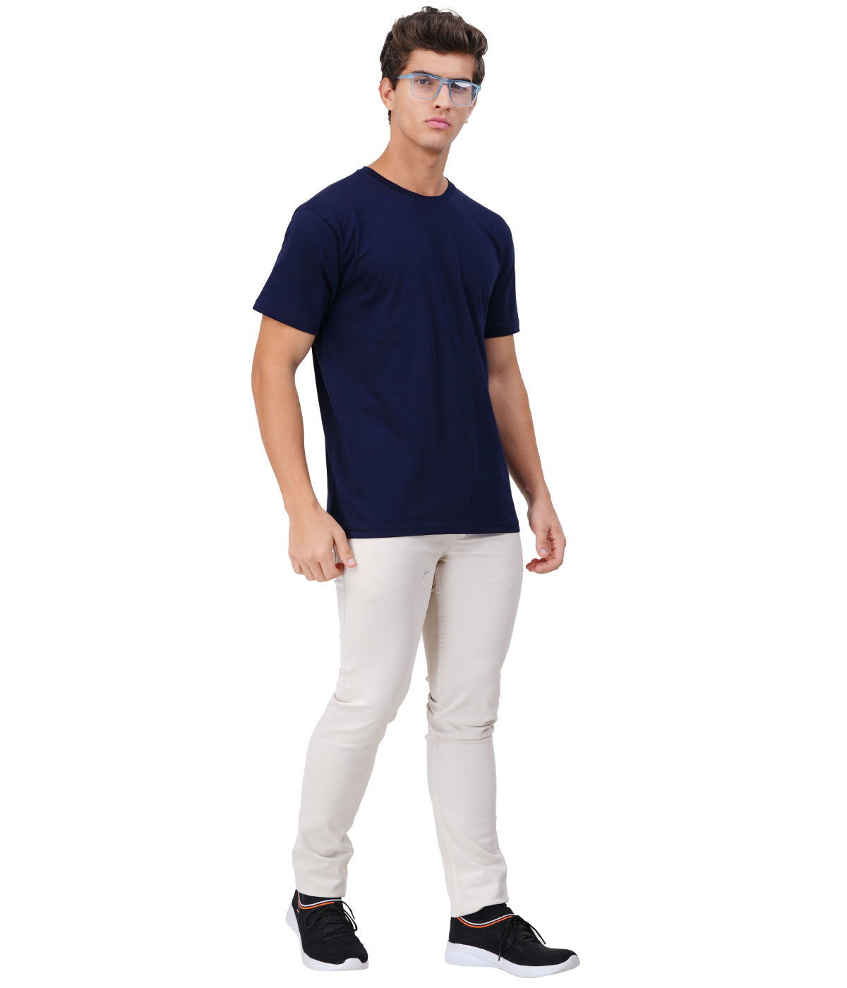 Navy Blue Round Neck T-Shirt – 100% Cotton | Men's Casual Wear