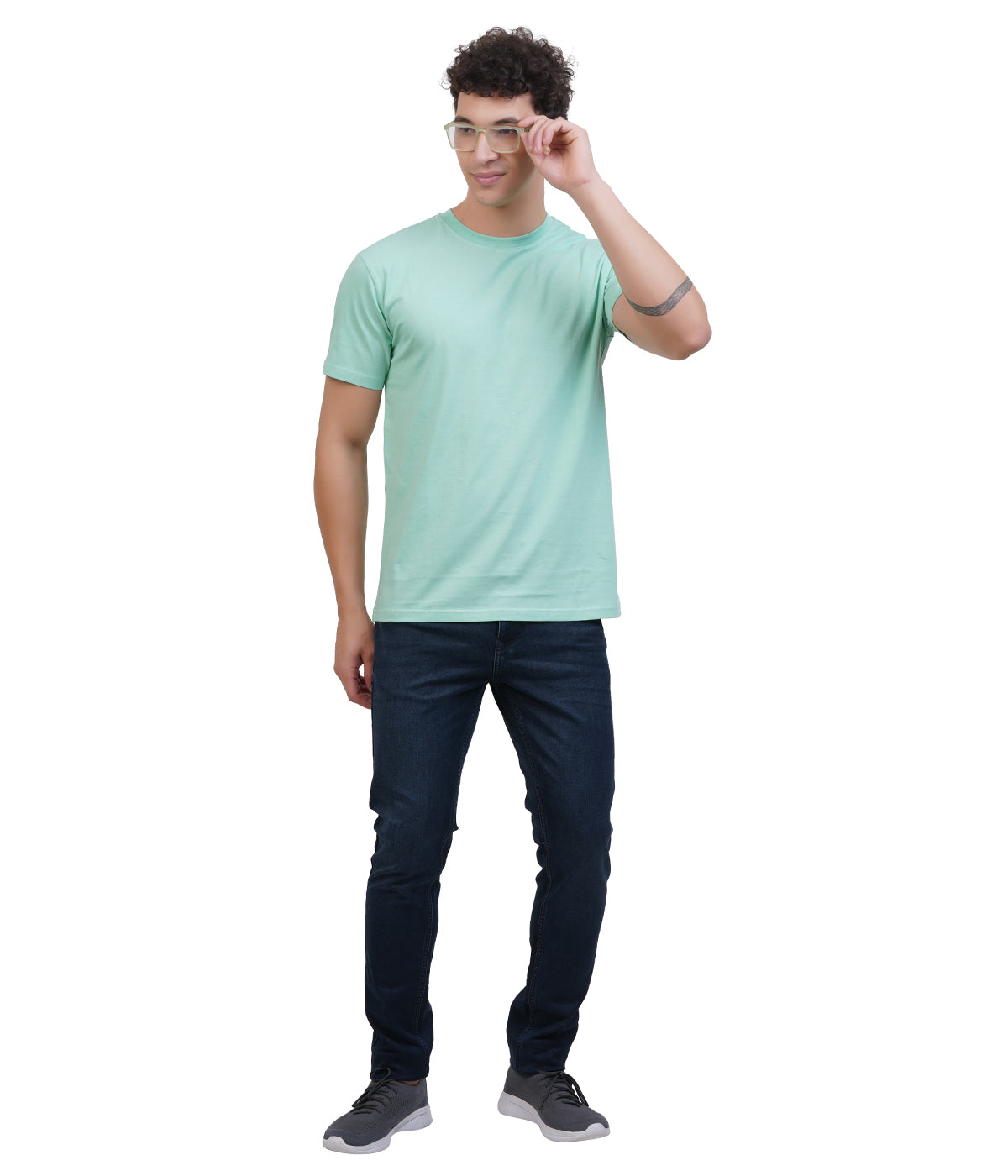 Mint Green Round Neck T-Shirt – 100% Cotton | Men's Casual Wear