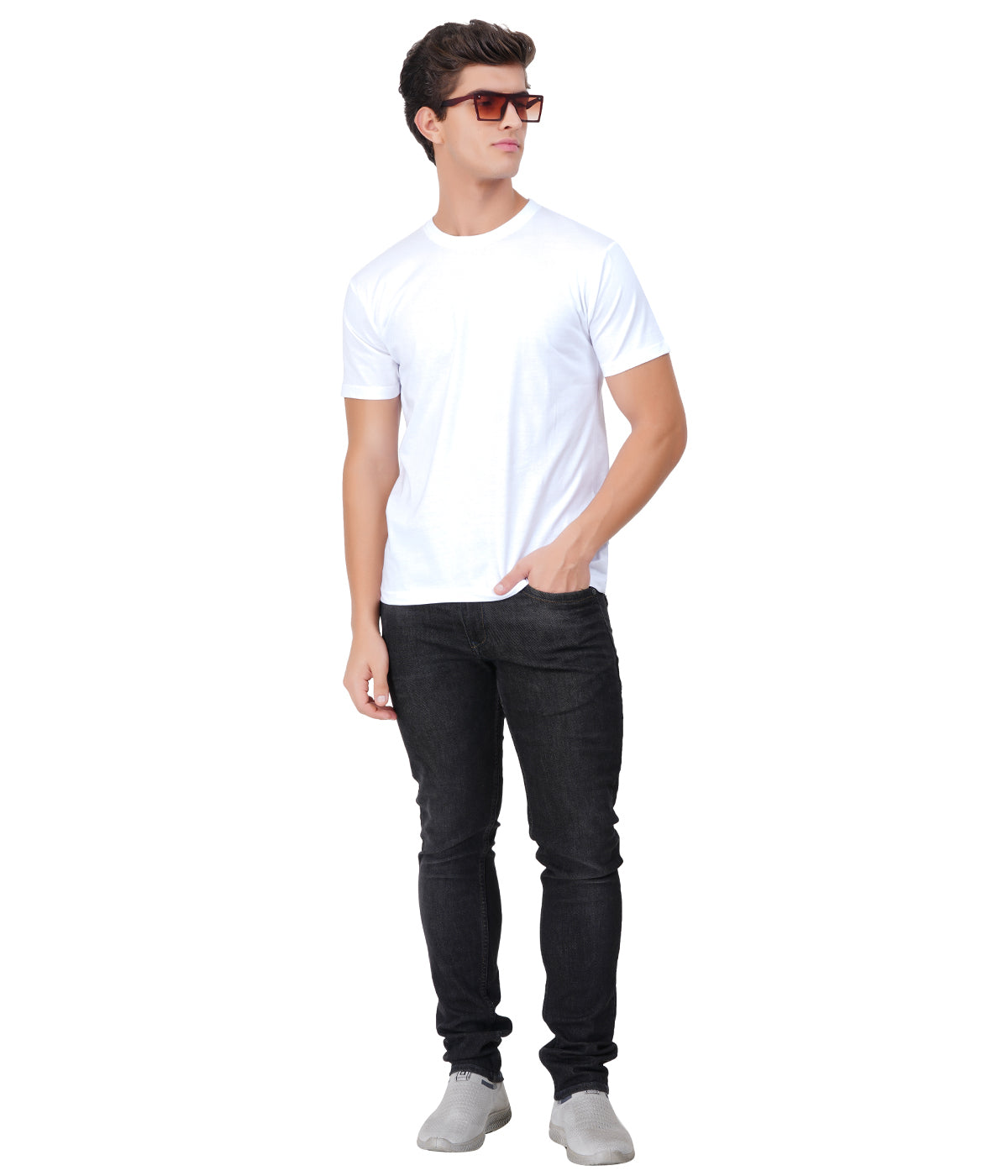 White Round Neck T-Shirt – 100% Cotton | Men's Casual Wear