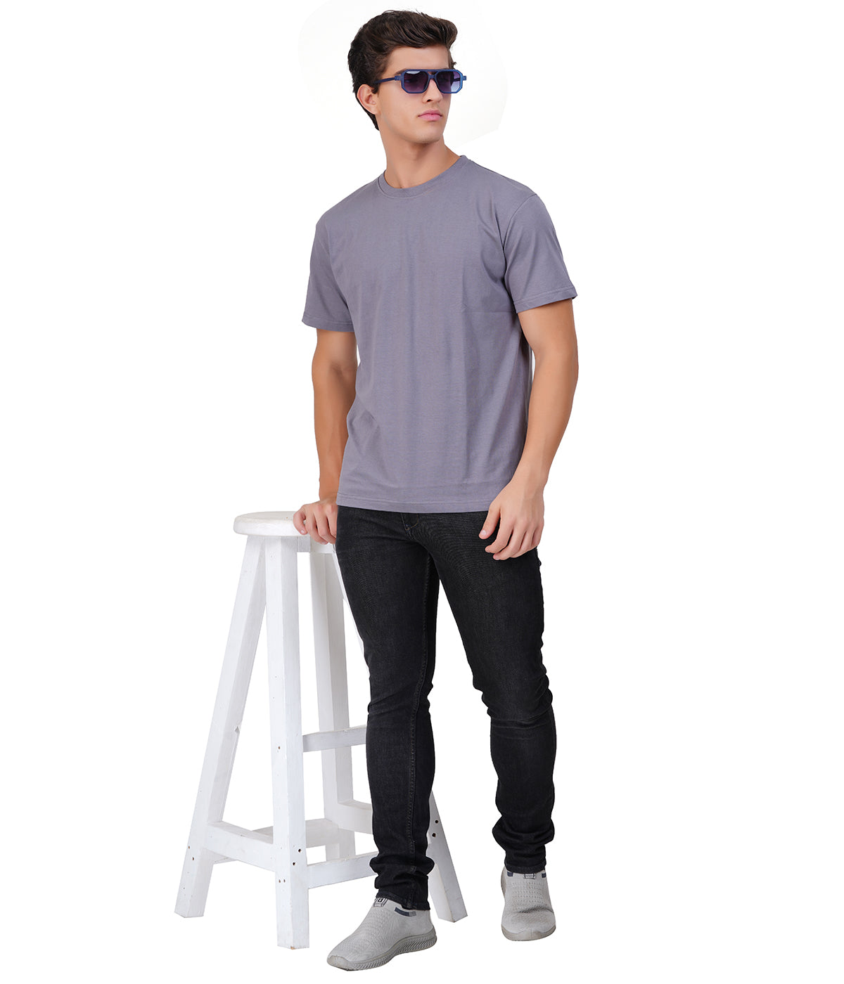 Urban Steel Grey Round Neck T-Shirt – 100% Cotton | Men's Casual Wear