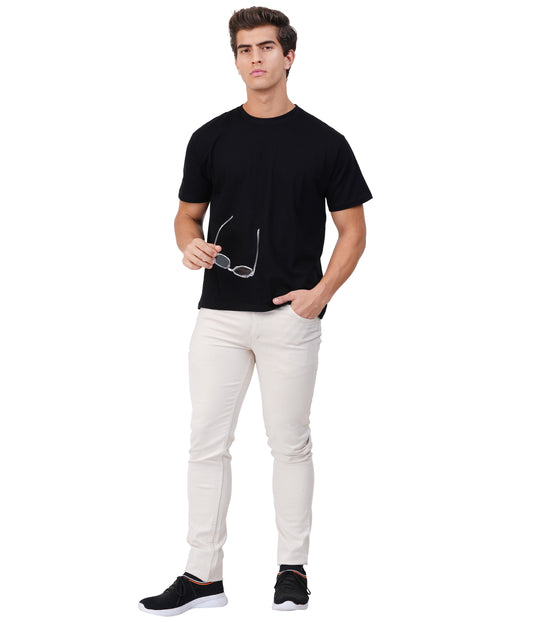Black Round Neck T-Shirt – 100% Cotton | Men's Casual Wear