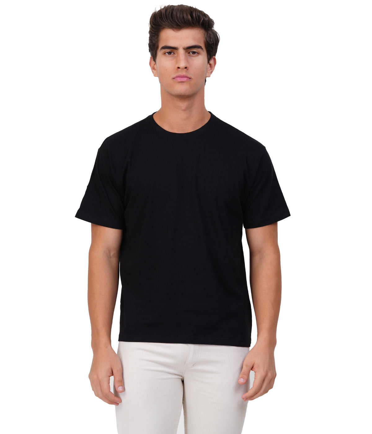 Black Round Neck T-Shirt – 100% Cotton | Men's Casual Wear