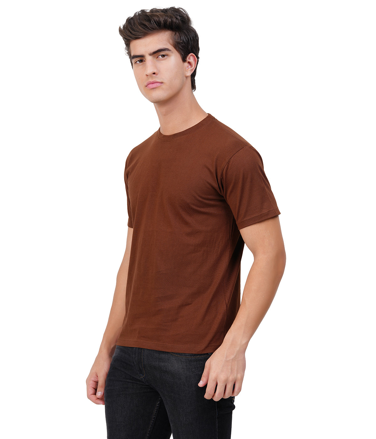 Brown Round Neck T-Shirt – 100% Cotton | Men's Casual Wear