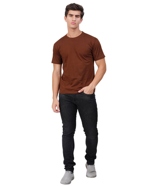 Brown Round Neck T-Shirt – 100% Cotton | Men's Casual Wear
