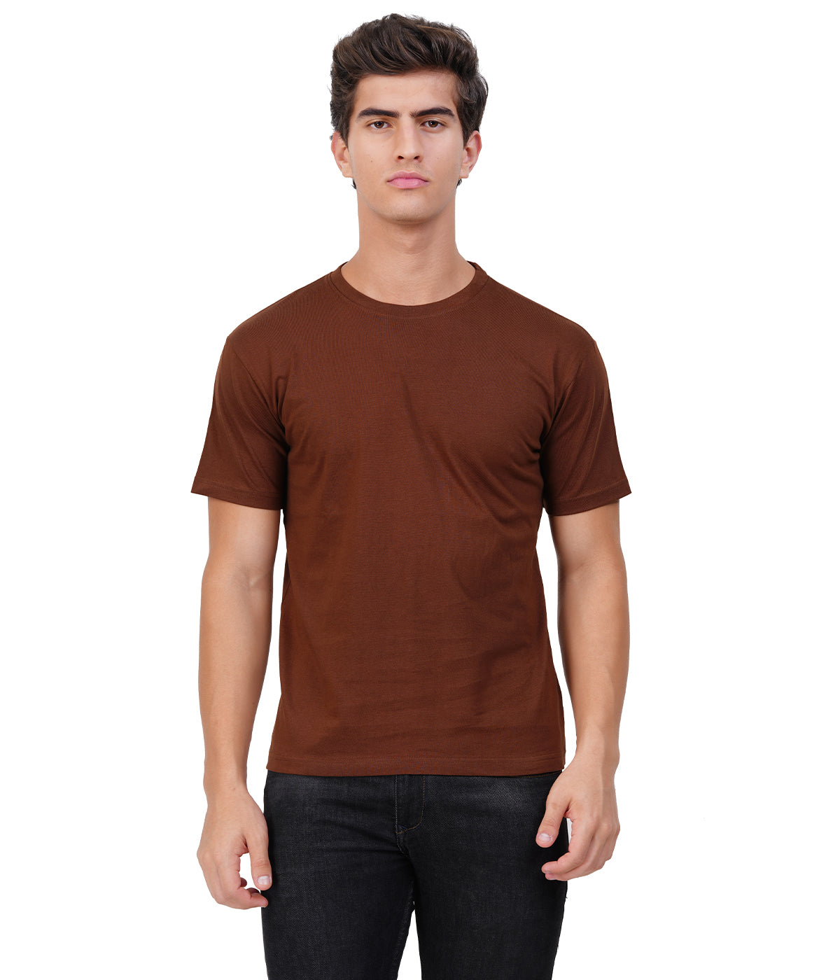 Brown Round Neck T-Shirt – 100% Cotton | Men's Casual Wear