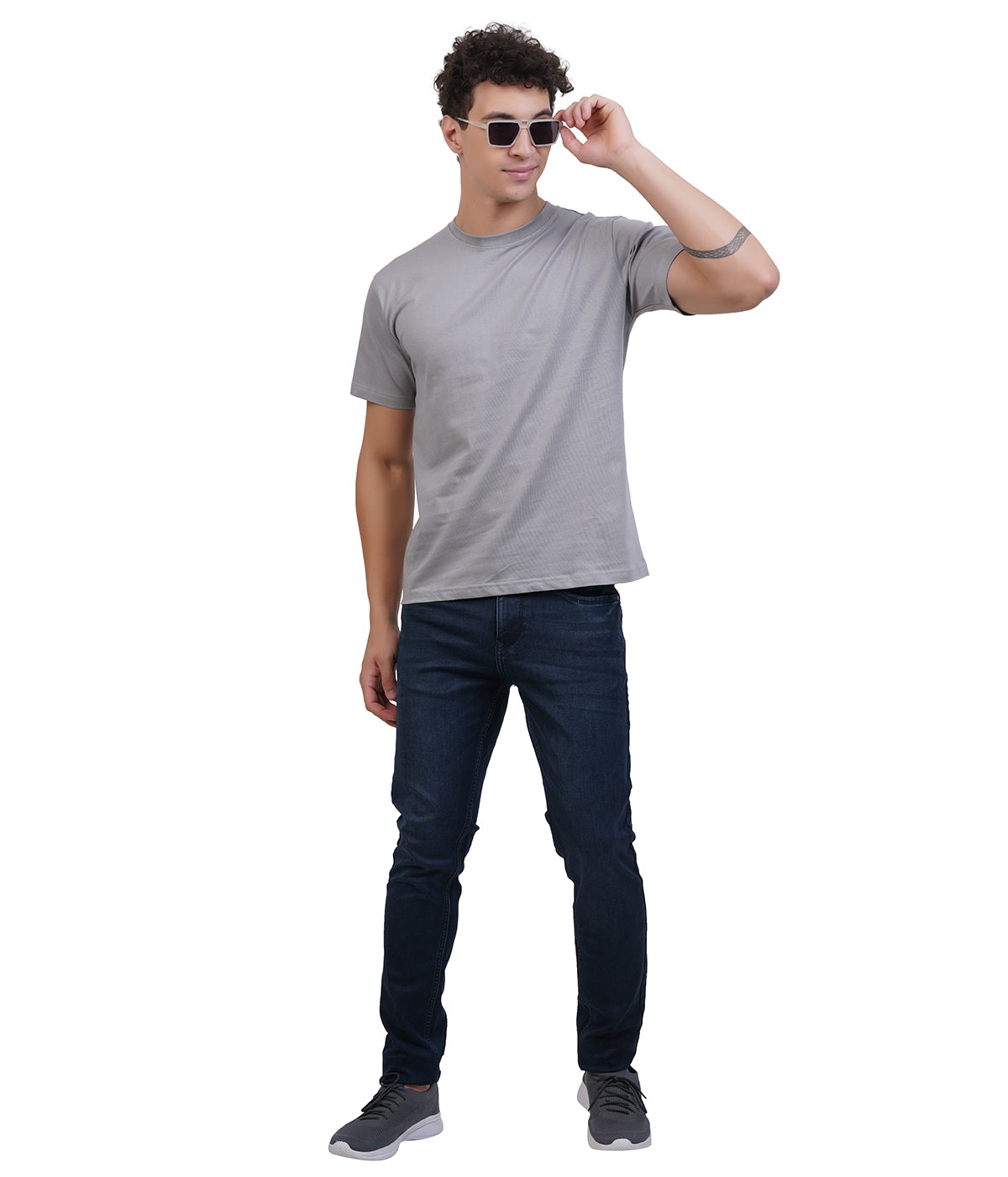 Formal Grey Round Neck T-Shirt – 100% Cotton | Men's Casual Wear