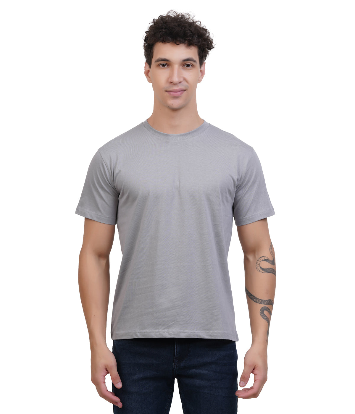 Formal Grey Round Neck T-Shirt – 100% Cotton | Men's Casual Wear
