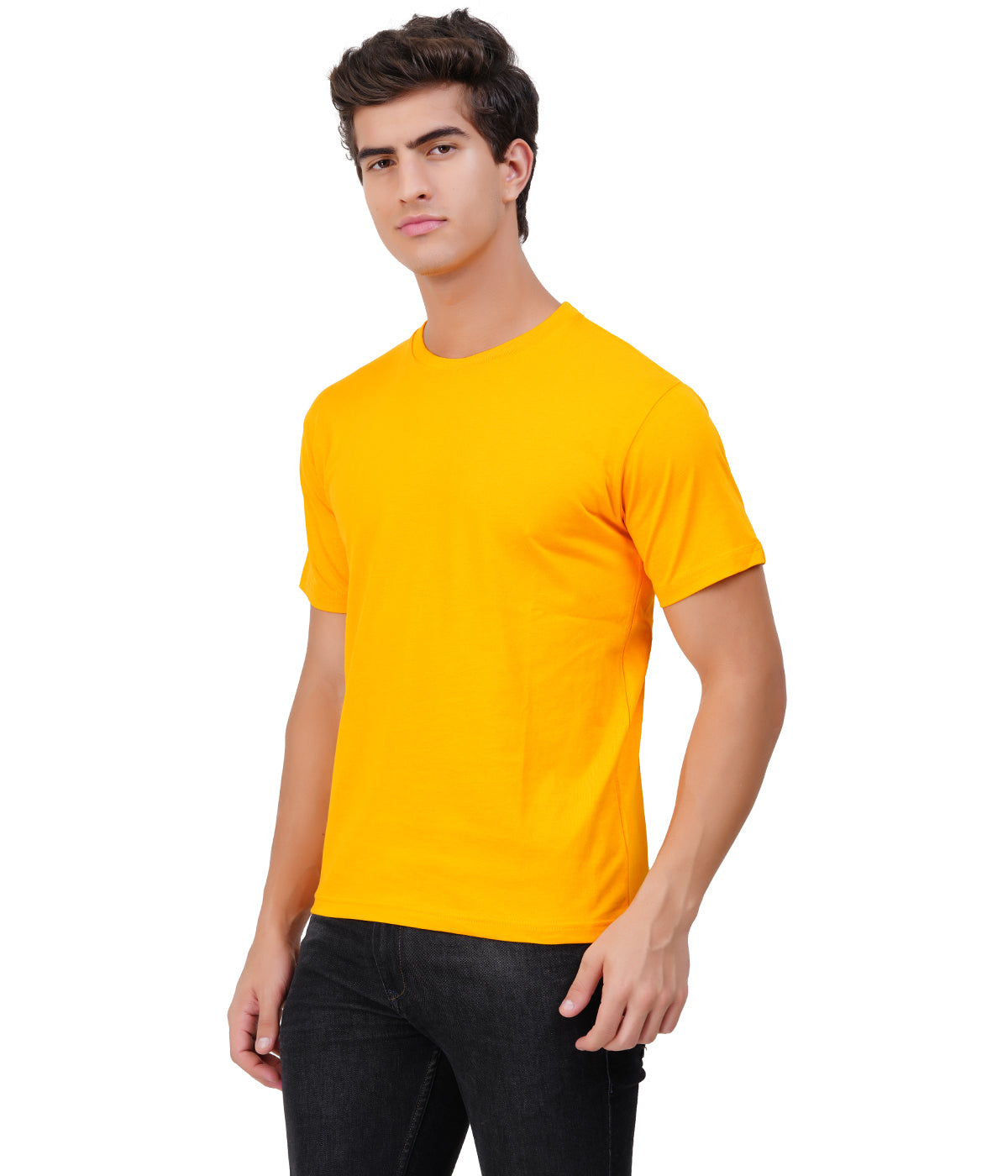 Mustard Yellow Round Neck T-Shirt – 100% Cotton | Men's Casual Wear