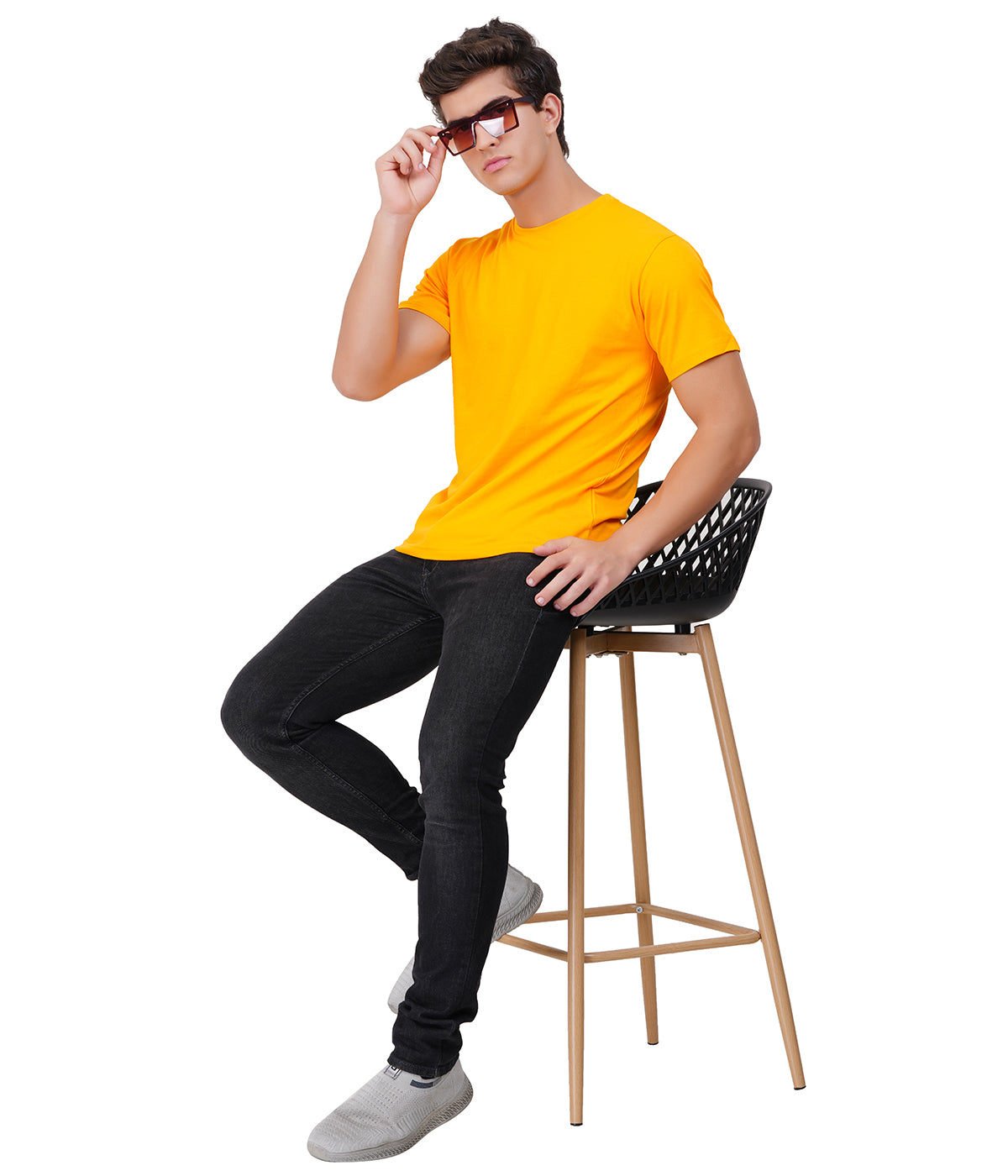 Mustard Yellow Round Neck T-Shirt – 100% Cotton | Men's Casual Wear