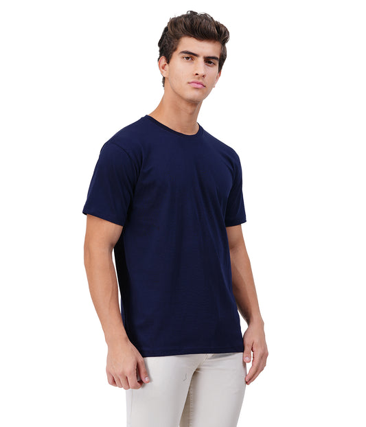 Navy Blue Round Neck T-Shirt – 100% Cotton | Men's Casual Wear