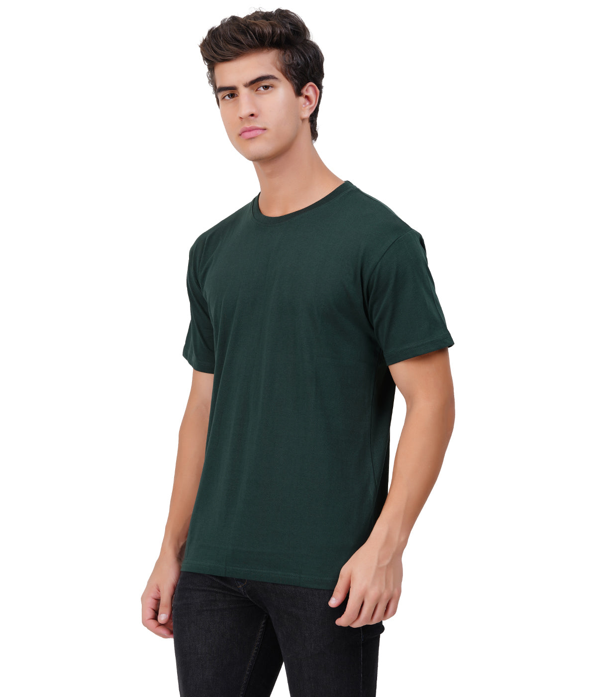Olive Green Round Neck T-Shirt – 100% Cotton | Men's Casual Wear