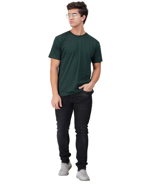 Olive Green Round Neck T-Shirt – 100% Cotton | Men's Casual Wear
