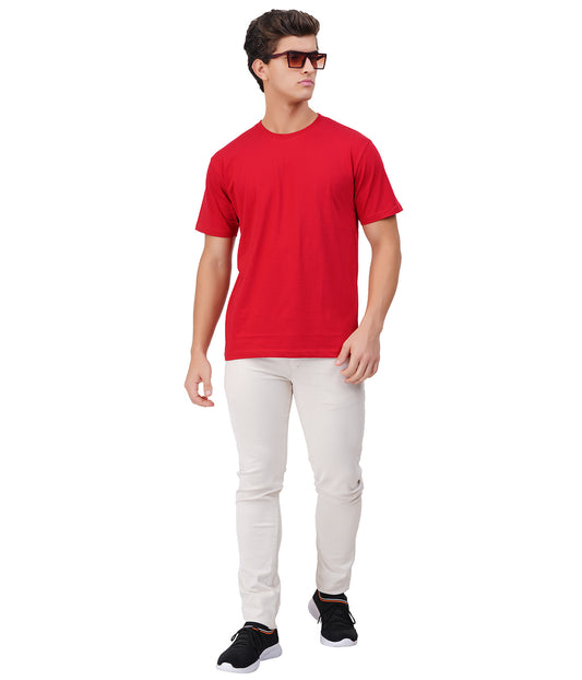 Red Round Neck T-Shirt – 100% Cotton | Men's Casual Wear
