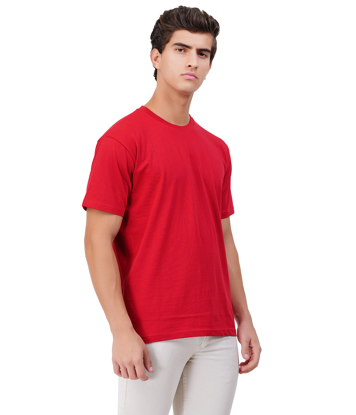 Red Round Neck T-Shirt – 100% Cotton | Men's Casual Wear