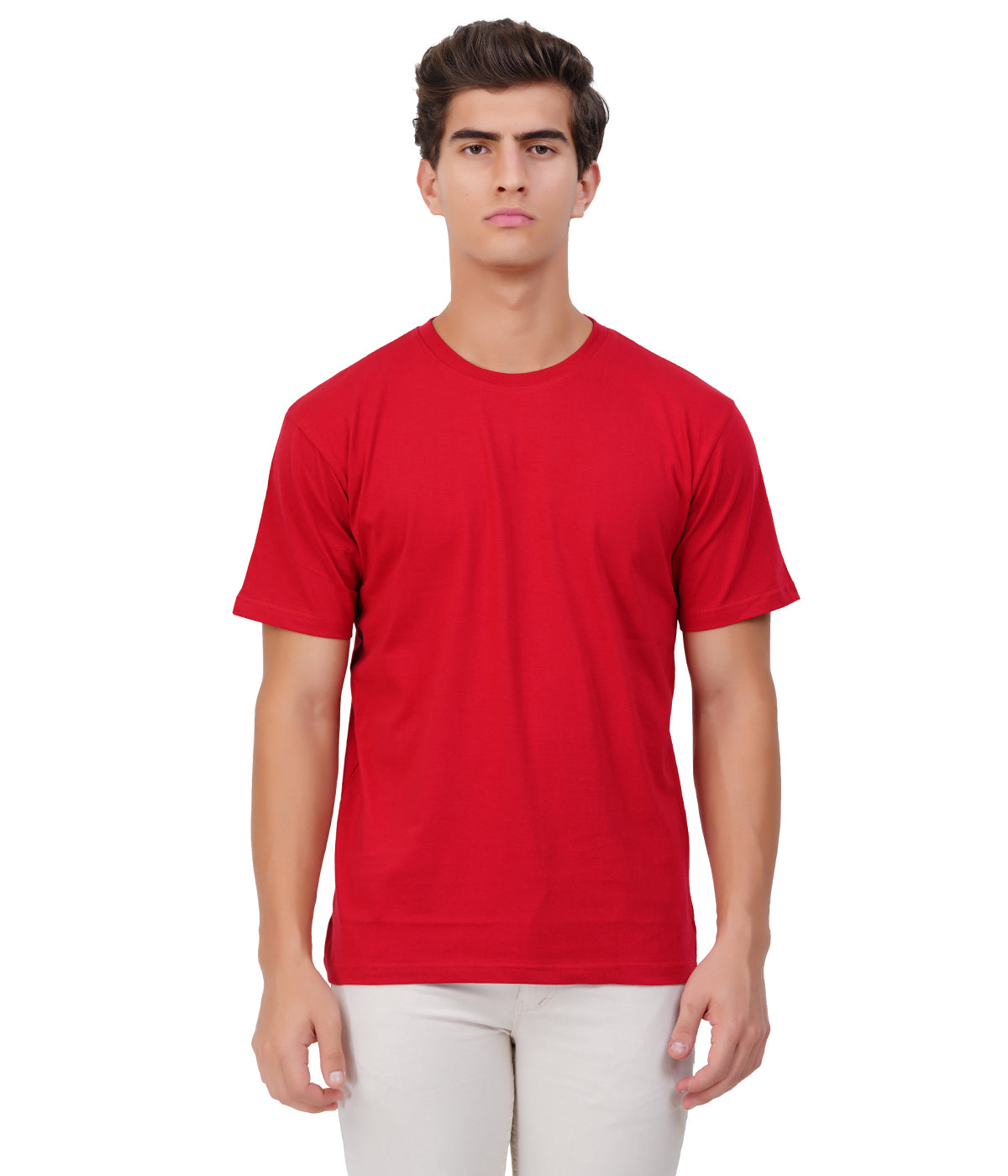 Red Round Neck T-Shirt – 100% Cotton | Men's Casual Wear