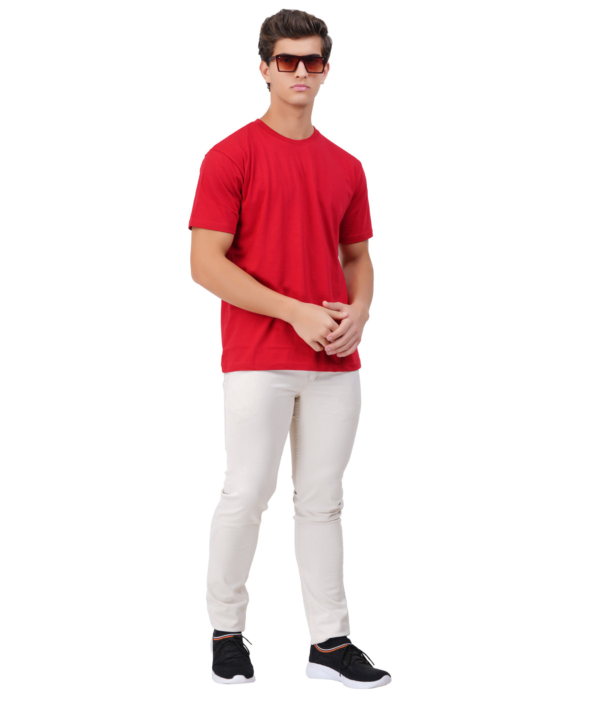 Red Round Neck T-Shirt – 100% Cotton | Men's Casual Wear