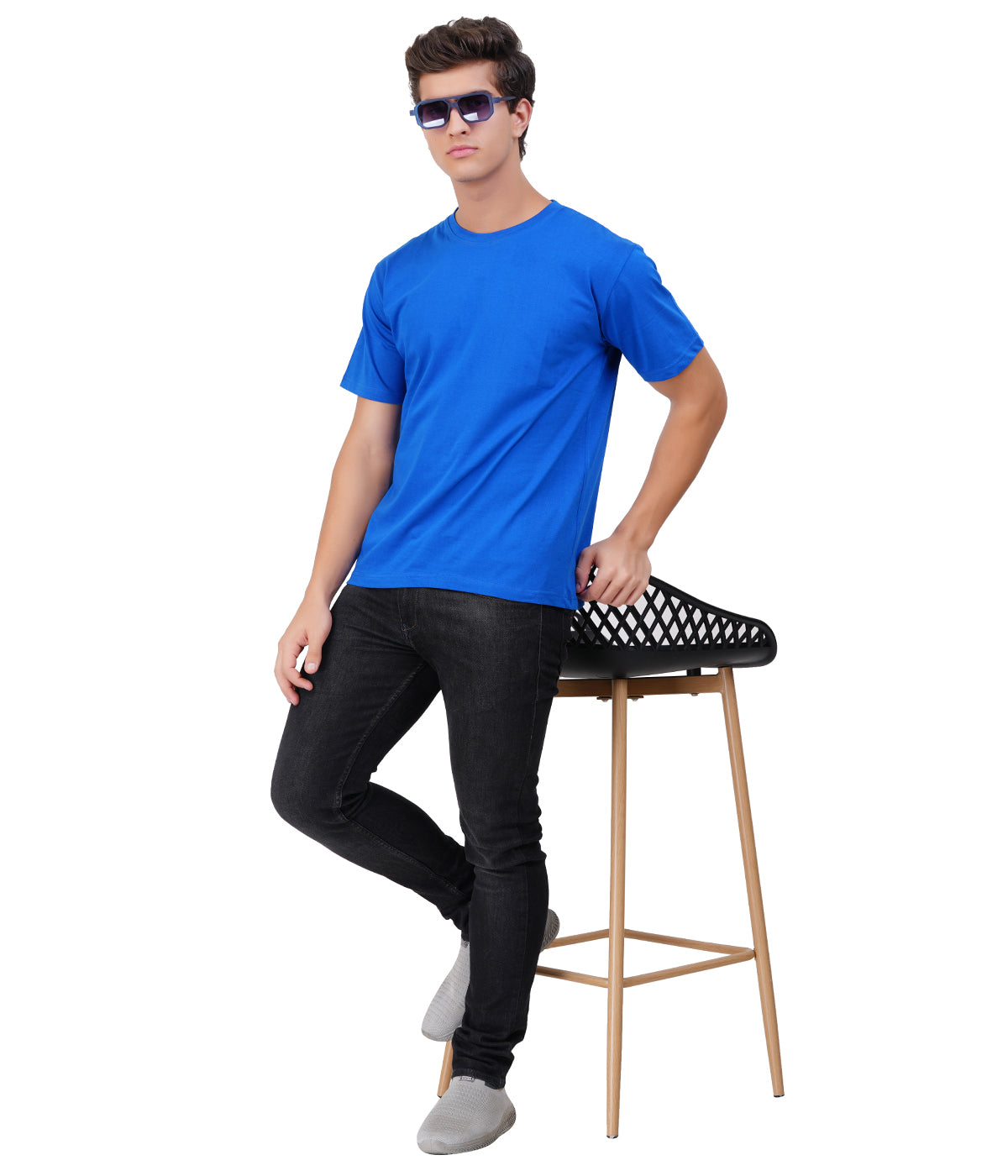 Royal Blue Round Neck T-Shirt – 100% Cotton | Men's Casual Wear
