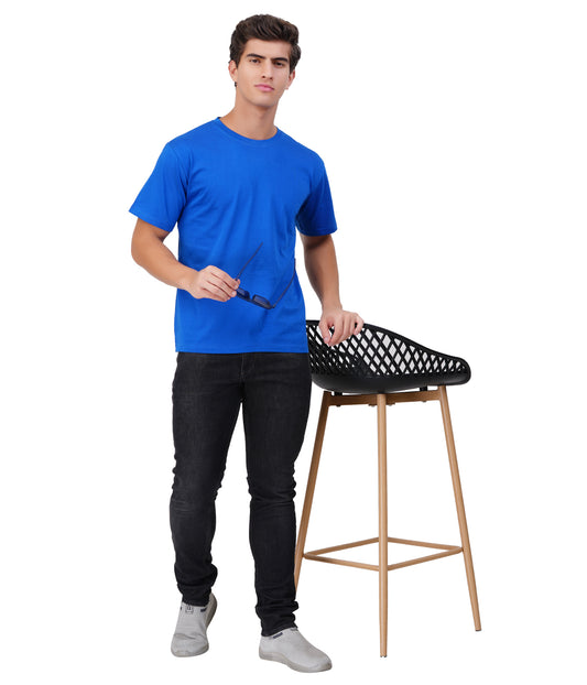 Royal Blue Round Neck T-Shirt – 100% Cotton | Men's Casual Wear
