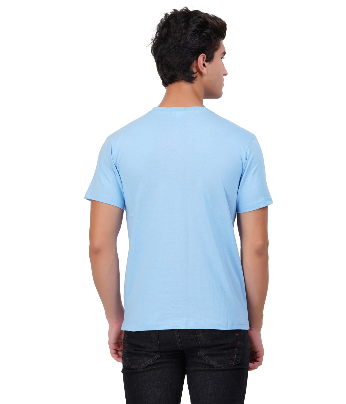Sky Blue Round Neck T-Shirt – 100% Cotton | Men's Casual Wear