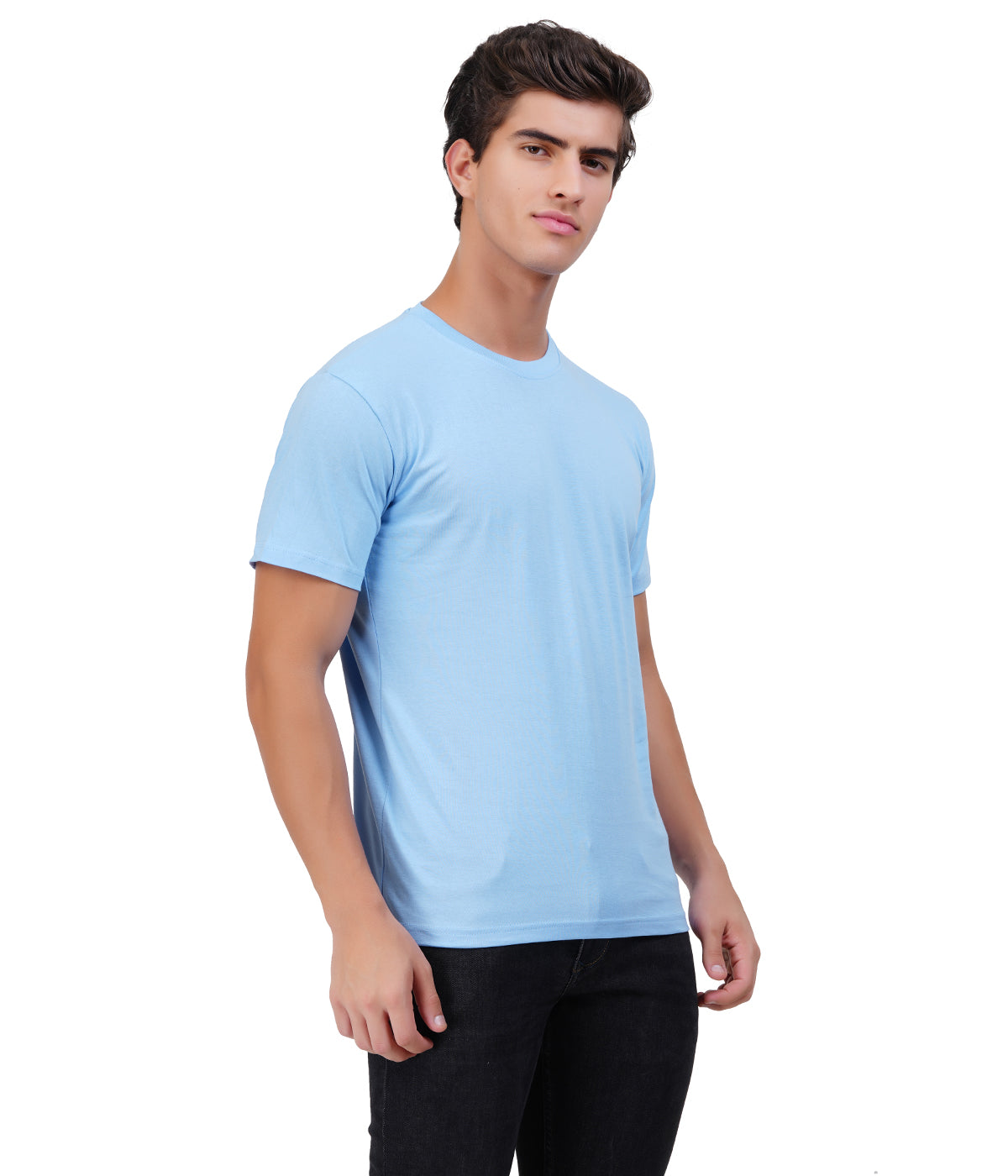 Sky Blue Round Neck T-Shirt – 100% Cotton | Men's Casual Wear