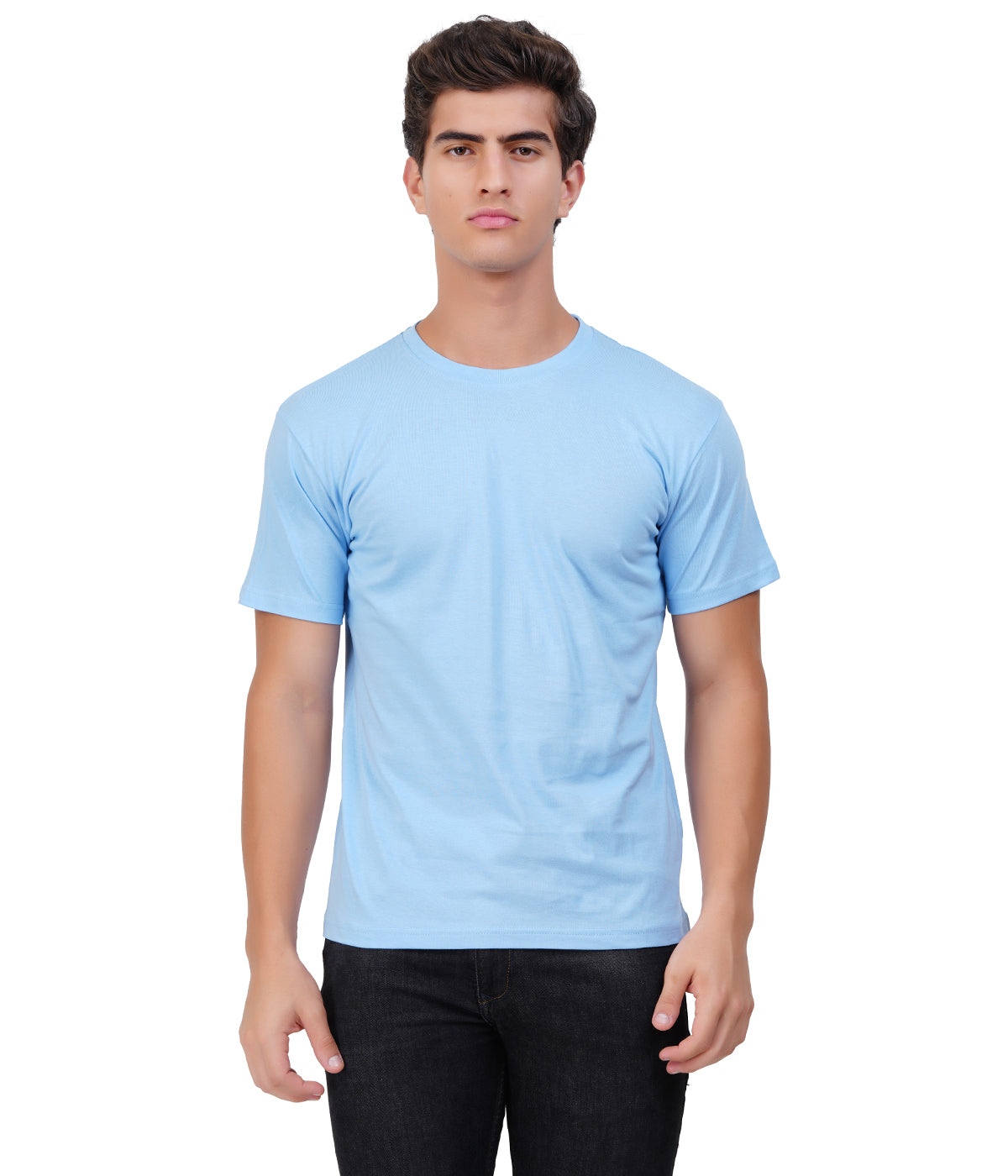 Sky Blue Round Neck T-Shirt – 100% Cotton | Men's Casual Wear
