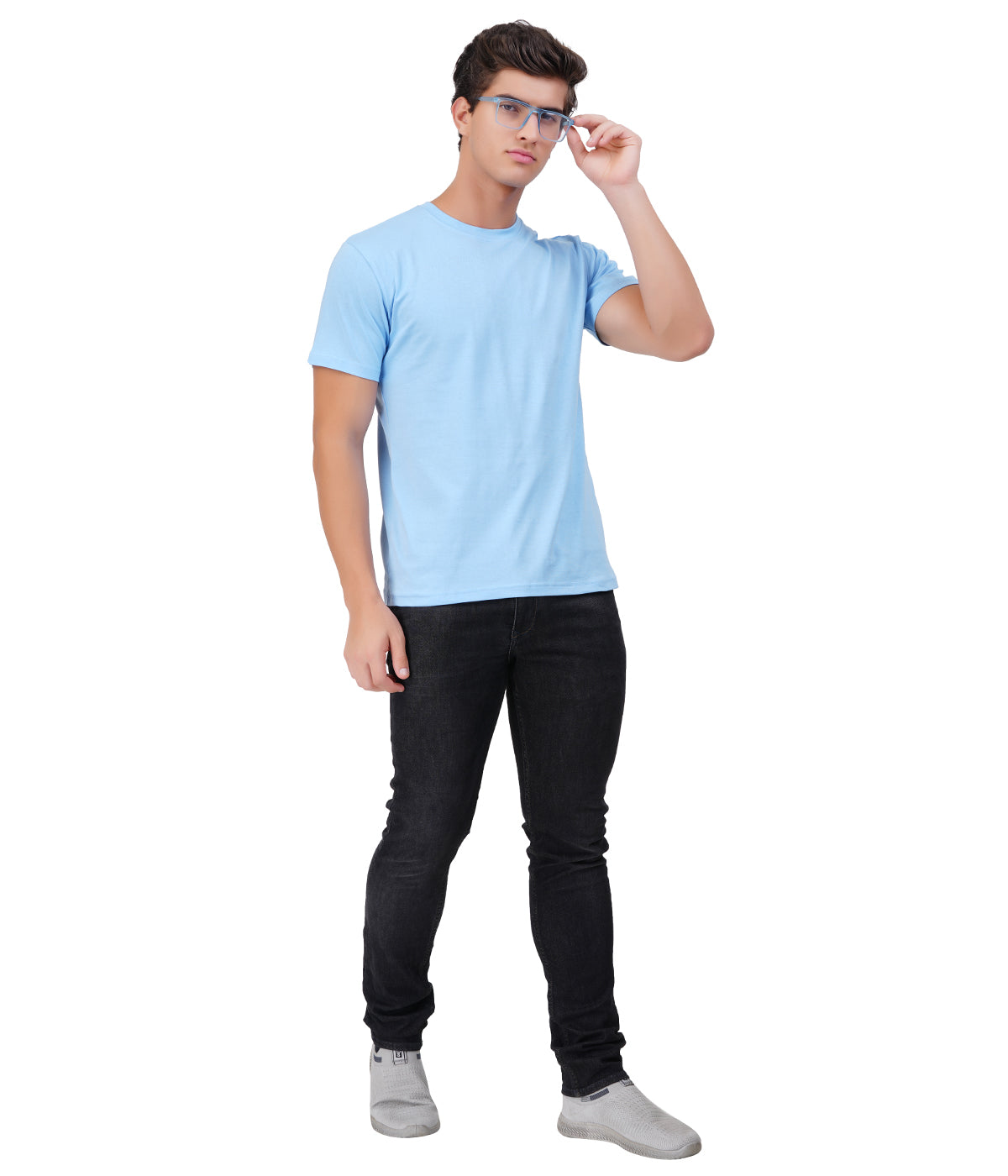 Sky Blue Round Neck T-Shirt – 100% Cotton | Men's Casual Wear