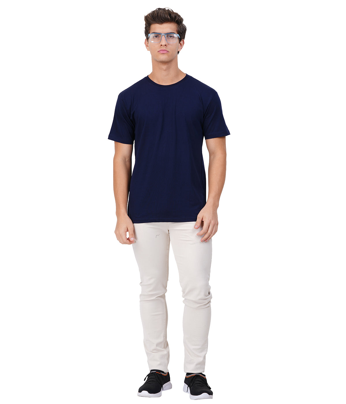 Navy Blue Round Neck T-Shirt – 100% Cotton | Men's Casual Wear