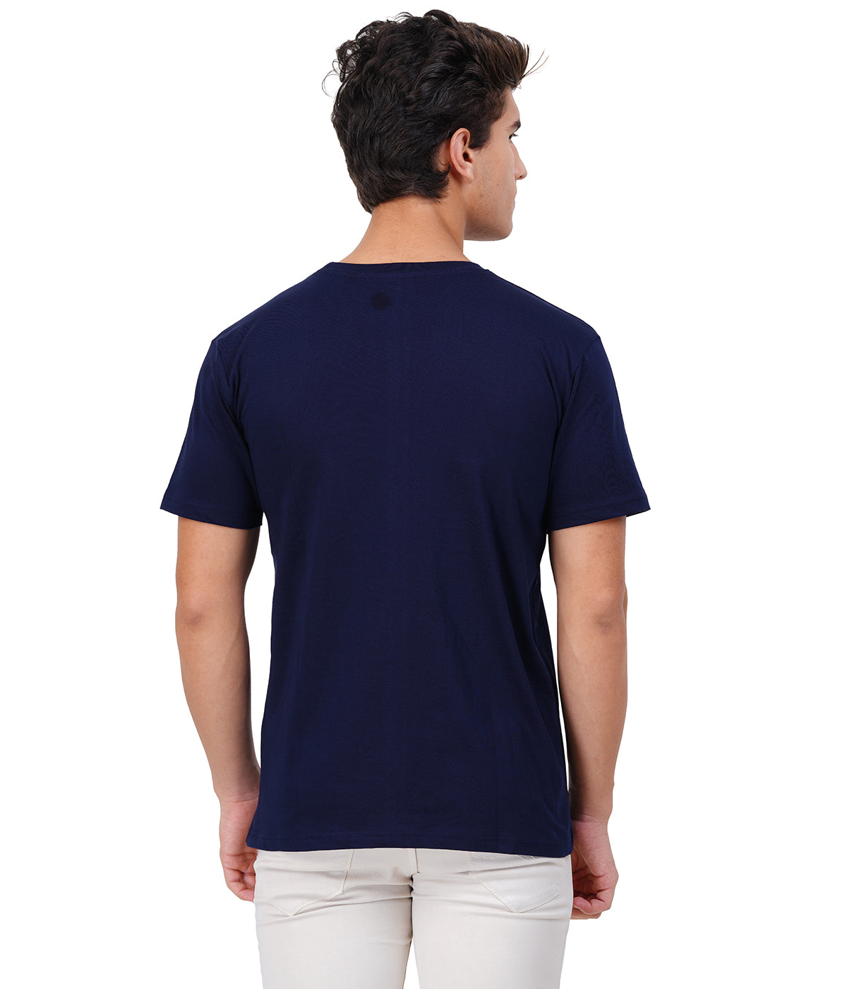 Navy Blue Round Neck T-Shirt – 100% Cotton | Men's Casual Wear