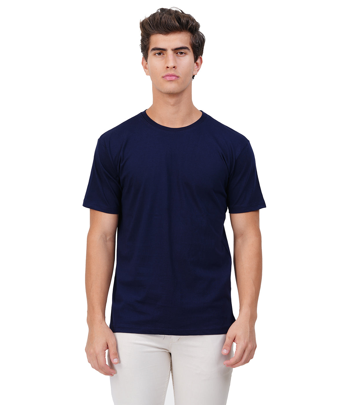 Navy Blue Round Neck T-Shirt – 100% Cotton | Men's Casual Wear