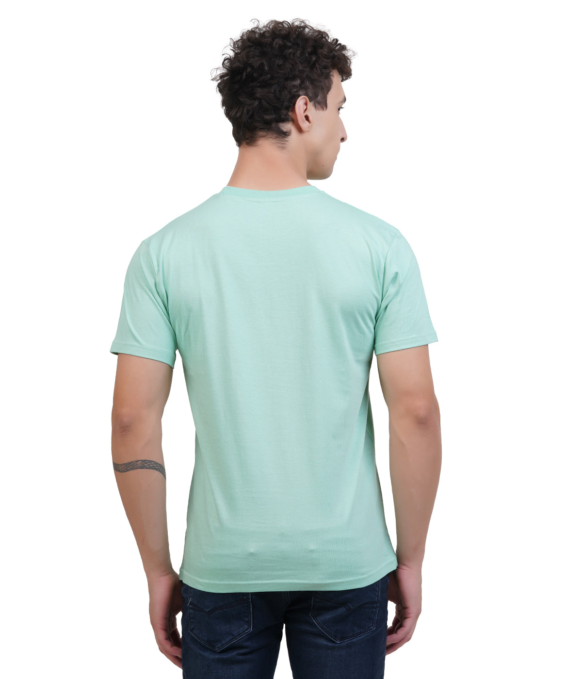Mint Green Round Neck T-Shirt – 100% Cotton | Men's Casual Wear