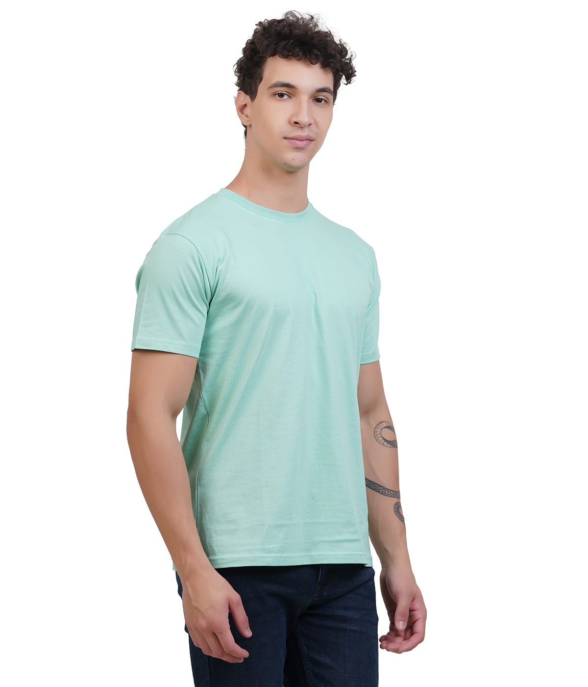 Mint Green Round Neck T-Shirt – 100% Cotton | Men's Casual Wear