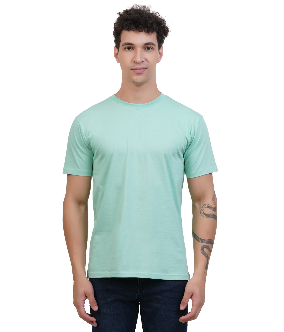 Mint Green Round Neck T-Shirt – 100% Cotton | Men's Casual Wear