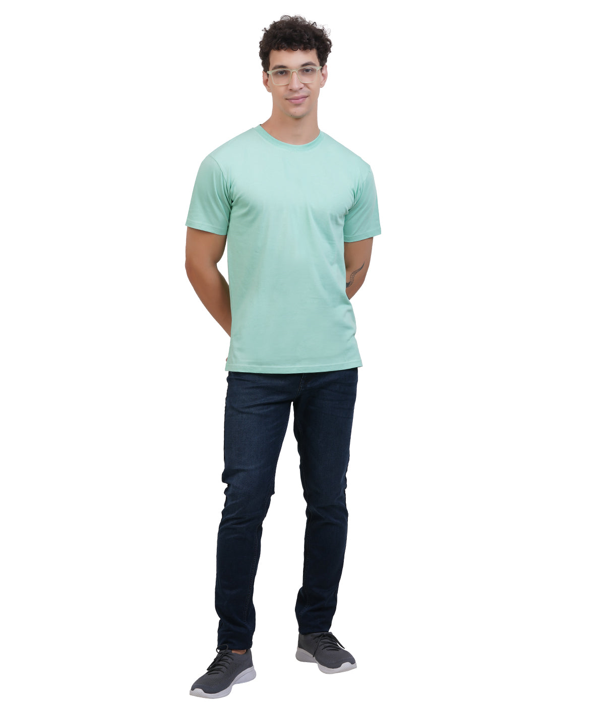Mint Green Round Neck T-Shirt – 100% Cotton | Men's Casual Wear