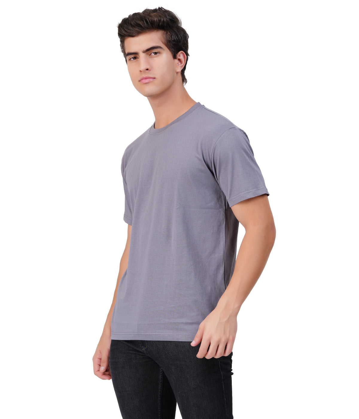 Urban Steel Grey Round Neck T-Shirt – 100% Cotton | Men's Casual Wear