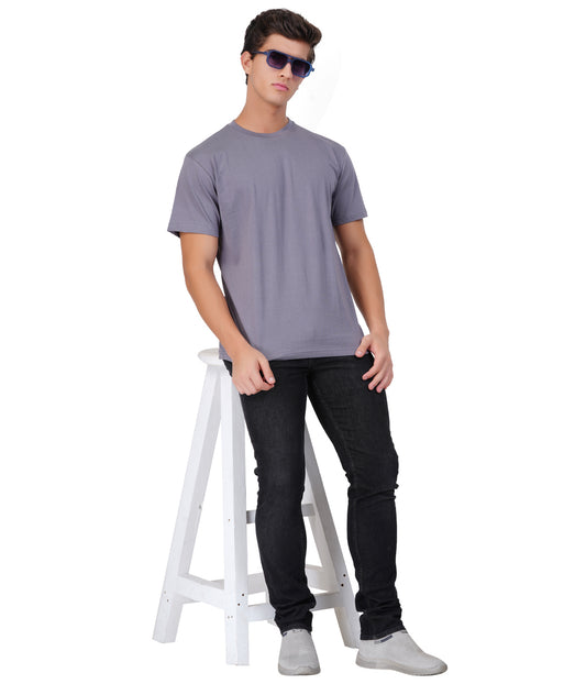 Urban Steel Grey Round Neck T-Shirt – 100% Cotton | Men's Casual Wear