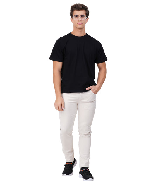 Black Round Neck T-Shirt – 100% Cotton | Men's Casual Wear
